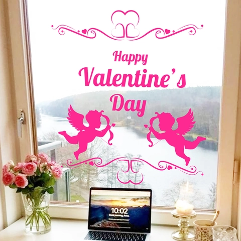 Valentinstag Engel Cupid Fensteraufkleber Rosa Herz Statische Haftung Abnehmbare Glasdeko Für Hochzeit Zuhause Party Dekoration