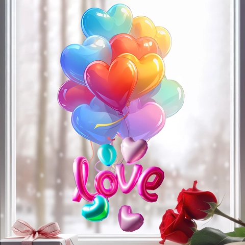 Valentinstag Herz Ballon Statische Fensteraufkleber Liebe Brief 3D Effekt PVC Glas Tür Aufkleber Für Hochzeit Party Deko