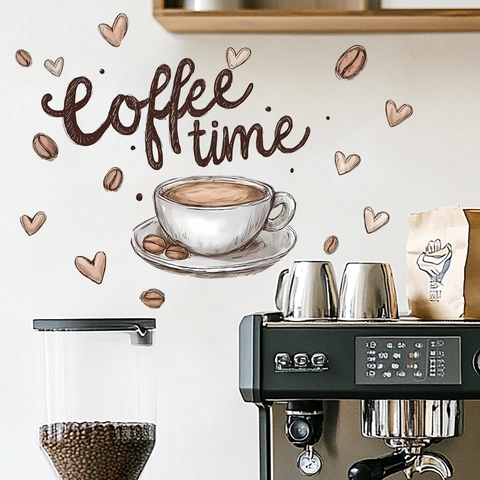 Pegatinas De Pared Coffee Time DIY Extraíbles De PVC Taza De Café Granos Corazón Calcomanías De Pared Para Cocina Cafetería