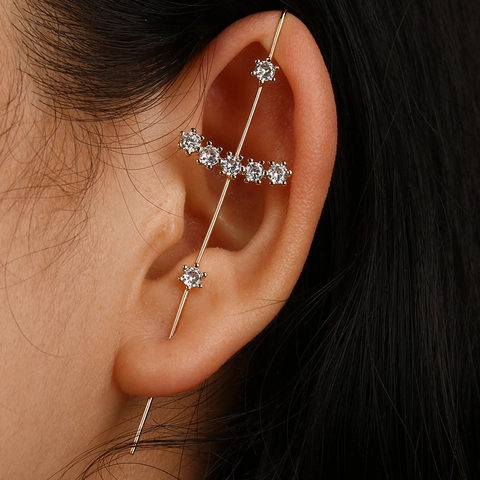 Cool Minimalist Copper Zirconia Leaf Butterfly Lightning Ear Crawler Earrings With Stainless Steel Earring Post For Women Fashion Jewelry