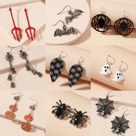 Halloween Grappige Schedel Spin Pompoen Geest Oorbellen Legering Emaille Gothische Vleermuis Oorbellen Voor Feest Unisex Sieraden