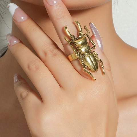 Vintage Zinc Alloy Beetle Cicada Ring For Women Men Retro Punk Gothic Insect Stag Beetle Adjustable Open Ring Jewelry Gift