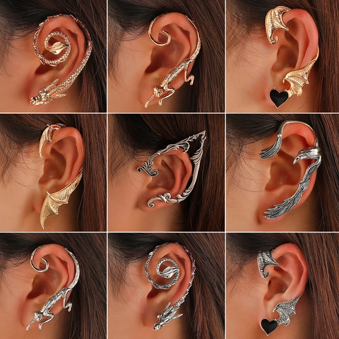 Vintage Gothic Dragon Ear Cuff For Women No Piercing Bat Wing Elf Ear Clip Punk Style Alloy Retro Jewelry Gift