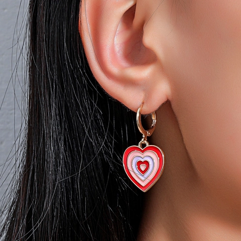 Retro Enamel Heart Earrings Alloy Drip Oil Heart Pendant Necklace Vintage Minimalist Fashion Jewelry Accessories For Women