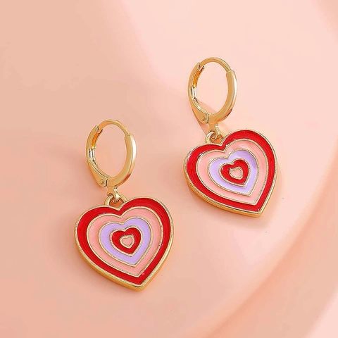 Retro Enamel Heart Earrings Alloy Drip Oil Heart Pendant Necklace Vintage Minimalist Fashion Jewelry Accessories For Women