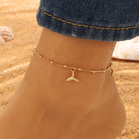 Bohemian Alloy Foot Chain For Women Gold Silver Whale Tail Heart Dolphin Charm Beach Foot Chain Adjustable Accessory