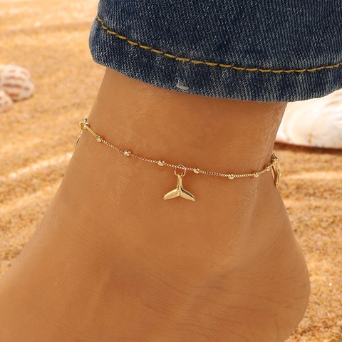 Cavigliera Bohemien da Spiaggia Con Pendente a Cuore Delfino Ciliegia Per Donna In Lega Oro Argento Regolabile Gioielli