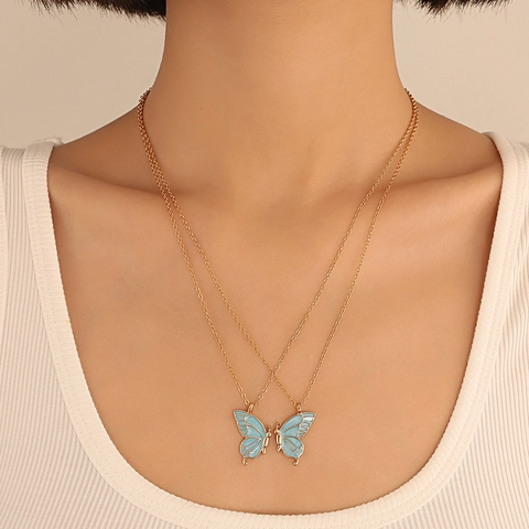 Vlinder BFF Halskettingen Voor Vrouwen Beste Vriendinnen Zussen Druppelolie Emaille Goud Verguld Legering O-Kettingen Sieraden Cadeau