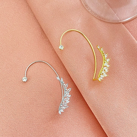 Minimalist Alloy Zircon Leaf Ear Cuff Wrap Around Earrings For Women Geometric Non Pierced Ear Bone Clip Jewelry Gift