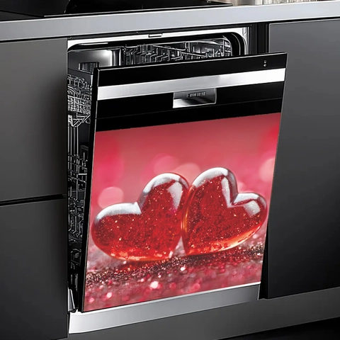 Romantic Red Heart Dishwasher Sticker PVC Kitchen Cabinet Background Decorative Waterproof Self Adhesive Home Wall Decal