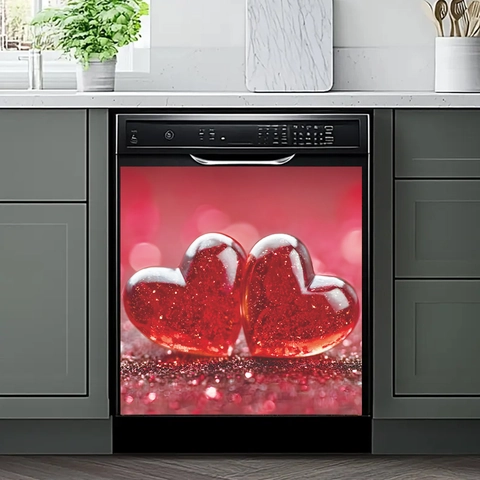 Romantic Red Heart Dishwasher Sticker PVC Kitchen Cabinet Background Decorative Waterproof Self Adhesive Home Wall Decal