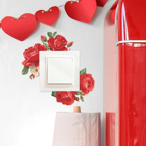 Adesivo da Parete in PVC con Fiori di Rosa Rossa Romantica per San Valentino Camera da Letto Soggiorno Decorazione Interruttore
