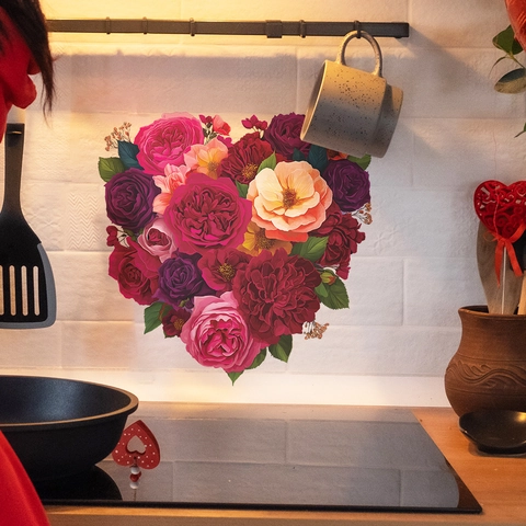 Adhesivo de Pared de Flores de Rosa en Forma de Corazón PVC Autoadhesivo Removible para Dormitorio Baño Decoración