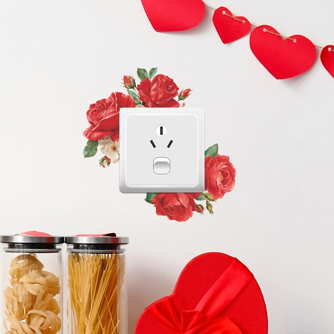 Adesivo da Parete in PVC con Fiori di Rosa Rossa Romantica per San Valentino Camera da Letto Soggiorno Decorazione Interruttore