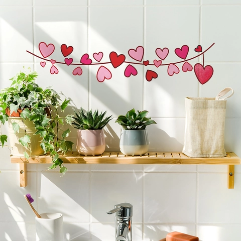 Aquarell Romantisch Herz-Wimpelkette Wandtattoo PVC Selbstklebend Dekorative Herzaufkleber Spiegel Deko Für Schlafzimmer Badezimmer Zuhause