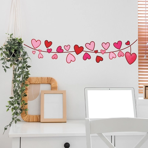 Aquarell Romantisch Herz-Wimpelkette Wandtattoo PVC Selbstklebend Dekorative Herzaufkleber Spiegel Deko Für Schlafzimmer Badezimmer Zuhause