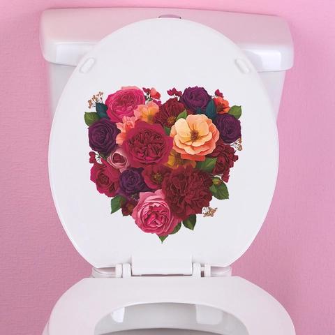 Adhesivo de Pared de Flores de Rosa en Forma de Corazón PVC Autoadhesivo Removible para Dormitorio Baño Decoración