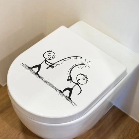 Grappige Stokfiguurtjes Vissen Toiletsticker Creatieve Waterdichte PVC Muursticker Voor Badkamer Decor Modern Minimalistisch