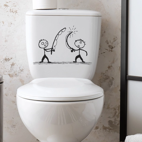 Grappige Stokfiguurtjes Vissen Toiletsticker Creatieve Waterdichte PVC Muursticker Voor Badkamer Decor Modern Minimalistisch