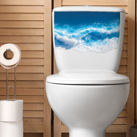 Kreative Meereswellen Muster PVC Toilettenaufkleber Wasserdicht Selbstklebend Badezimmer Wandtattoo Für Home Dekor Modern