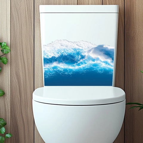 Kreative Meereswellen Muster PVC Toilettenaufkleber Wasserdicht Selbstklebend Badezimmer Wandtattoo Für Home Dekor Modern