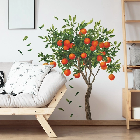 Abnehmbare Orangenbaum Wandtattoo Handgemalter Obstbaum PVC Wandaufkleber Für Wohnzimmer Esszimmer Zuhause Dekor