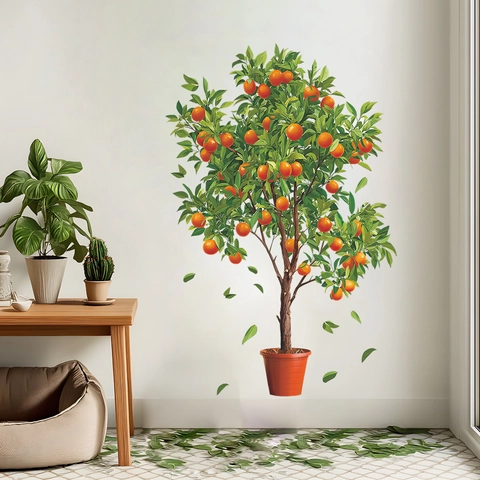 Watercolor Potted Orange Tree Wall Stickers PVC Removable Fresh Plant Fruit Decals For Living Room Bedroom Home Decor Art