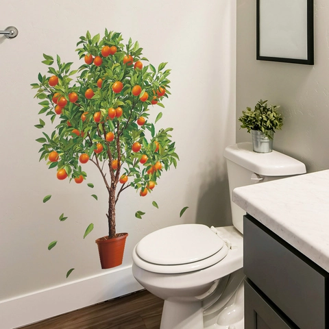 Watercolor Potted Orange Tree Wall Stickers PVC Removable Fresh Plant Fruit Decals For Living Room Bedroom Home Decor Art