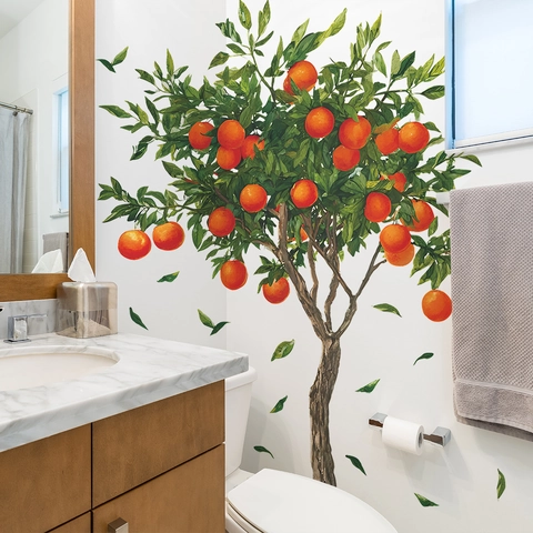 Abnehmbare Orangenbaum Wandtattoo Handgemalter Obstbaum PVC Wandaufkleber Für Wohnzimmer Esszimmer Zuhause Dekor