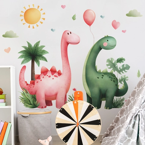 Cartoon Dinosaur Wall Stickers For Kids Room Cute Pink Green PVC Removable Watercolor Nursery Background Decoration
