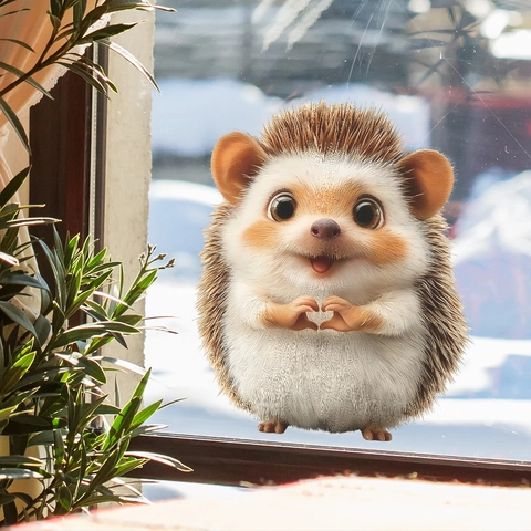 3D Cartoon Süß Igel Mit Herz Geste Wandtattoo PVC Abnehmbar Transparent Fenstersticker Für Kinderzimmer Zuhause Dekoration