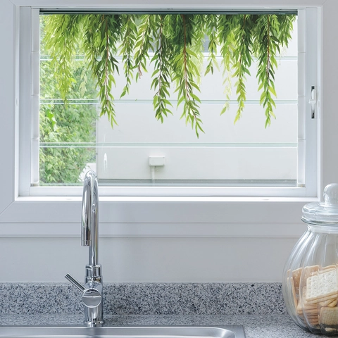 Watercolor Green Willow Branch Wall Stickers For Kitchen Dining Room Window PVC Self Adhesive Removable Home Decor Mural