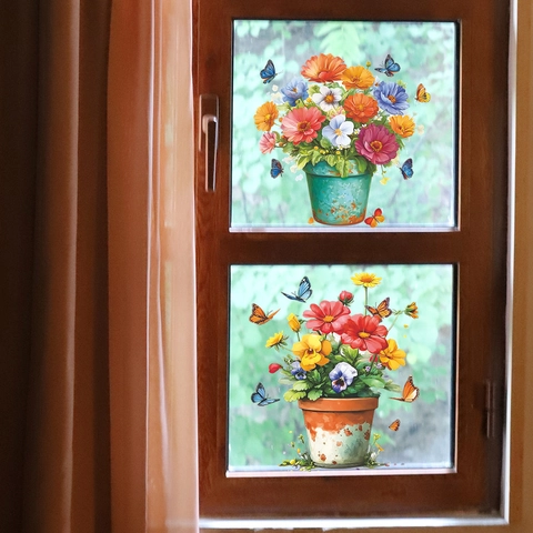 Frische Gänseblümchen Blumentopf Schmetterlinge Wandaufkleber PVC Abnehmbare Blumen Dekore Für Küche Bad Haus Deko