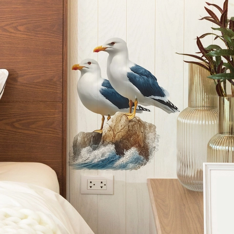 Realistic Seagulls On Reef Creative Wall Sticker Removable PVC Ocean Sea Bird Decal For Bedroom Bathroom Home Decor