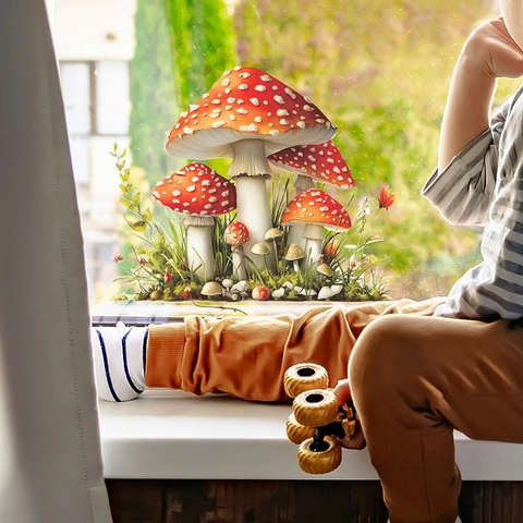 Realistic Mushroom Cluster Removable PVC Wall Stickers Waterproof Kitchen Dining Room Decor Self Adhesive Glass Window Decals