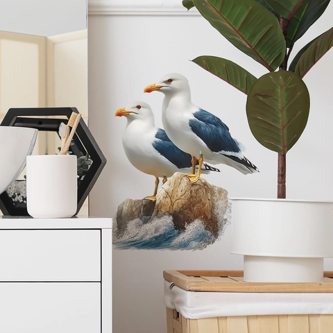 Realistic Seagulls On Reef Creative Wall Sticker Removable PVC Ocean Sea Bird Decal For Bedroom Bathroom Home Decor