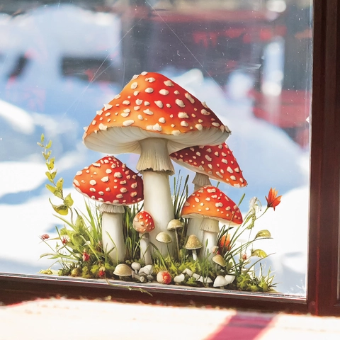 Realistic Mushroom Cluster Removable PVC Wall Stickers Waterproof Kitchen Dining Room Decor Self Adhesive Glass Window Decals