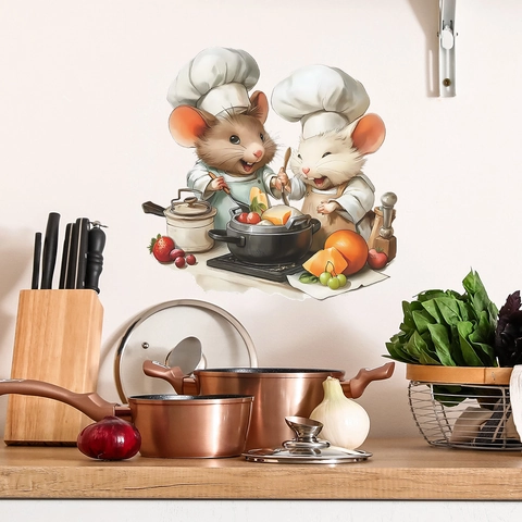3D Cartoon Mice Chef Cooking Wall Sticker Waterproof PVC Home Decor Decal For Kitchen Dining Room Restaurant Wall Decoration