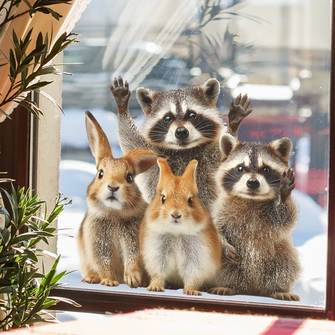 Creative Raccoon Rabbit PVC Wall Sticker Cute Animal Window Glass Peeking Decor For Kids Room Home Background Decoration