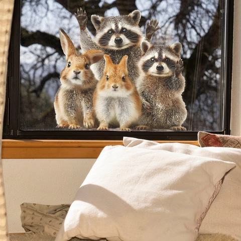 Creative Raccoon Rabbit PVC Wall Sticker Cute Animal Window Glass Peeking Decor For Kids Room Home Background Decoration