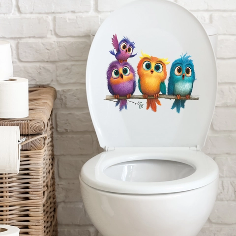 Cartoon Bunte Eule Toilettenaufkleber Abnehmbare PVC Badezimmer Wandkunst Aufkleber Süße Tiere Home Dekoration Für Toilettendeckel