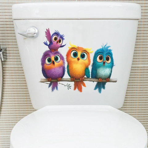Cartoon Bunte Eule Toilettenaufkleber Abnehmbare PVC Badezimmer Wandkunst Aufkleber Süße Tiere Home Dekoration Für Toilettendeckel