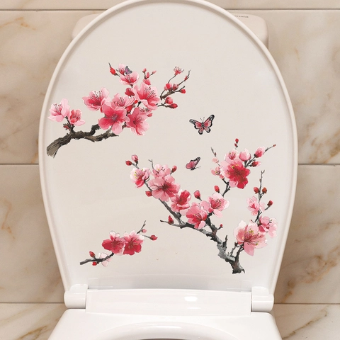 Aquarel Kersenbloesem Tak Vlinder Toiletsticker PVC Zelfklevend Verwijderbaar Badkamer Decor Muursticker