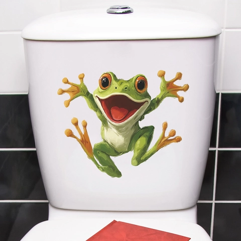 Pegatina para Inodoro de Rana de Dibujos Animados 3D Impermeable PVC Extraíble Calcomanía de Animal para Decoración de Baño Rana