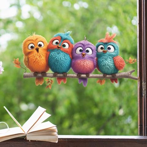 Pegatinas De Pared De Búhos Y Pájaros De Dibujos Animados En Rama De PVC Autoadhesivas Calcomanías Decorativas Para Habitación Infantil Salón