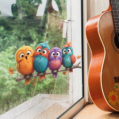 Pegatinas De Pared De Búhos Y Pájaros De Dibujos Animados En Rama De PVC Autoadhesivas Calcomanías Decorativas Para Habitación Infantil Salón