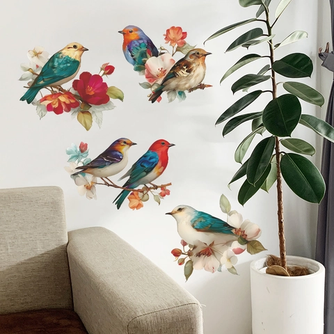 Chinese Antique Style Bird And Flower Wall Stickers PVC Self Adhesive Removable Mural For Bedroom Study Living Room Home Decor