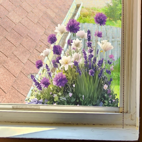 Purple Lavender And White Daisy PVC Wall Sticker Self Adhesive Floral Decorative Decal For Living Room Home Wall Decor