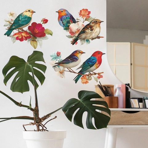 Chinese Antique Style Bird And Flower Wall Stickers PVC Self Adhesive Removable Mural For Bedroom Study Living Room Home Decor