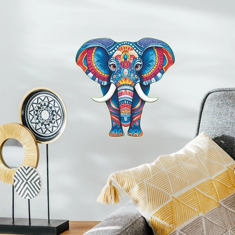 Adesivo Murale Luminoso Testa Di Elefante Mandala Colorato PVC Brilla Al Buio Decalcomania Animale Bohémien Per Decorazione Camera Soggiorno